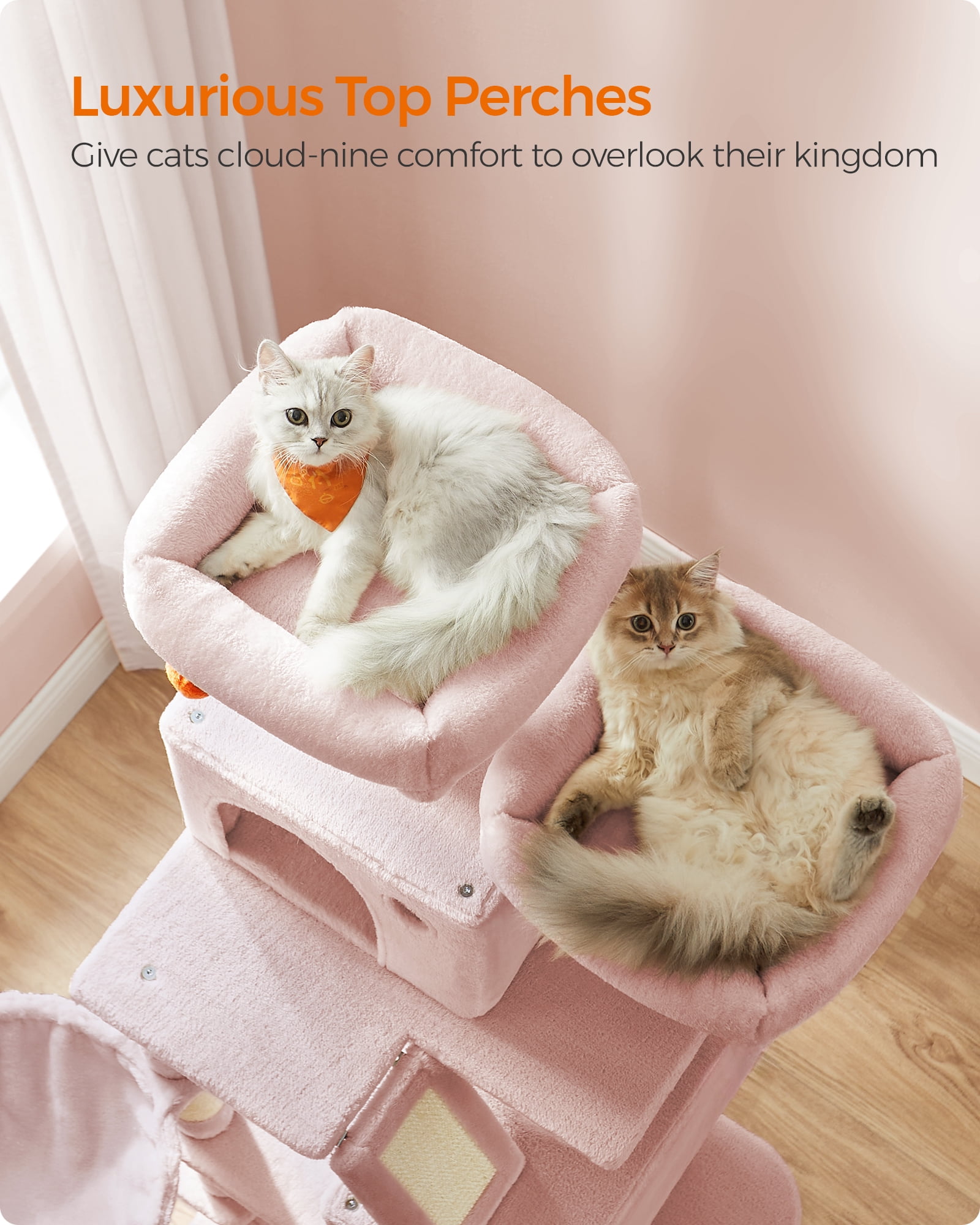 66.1"H Cat Tree Cat Tower for Indoor Cats, Plush Multi-Level Cat Condo with Scratching Posts, Perches, Caves, Hammock, Jelly Pink