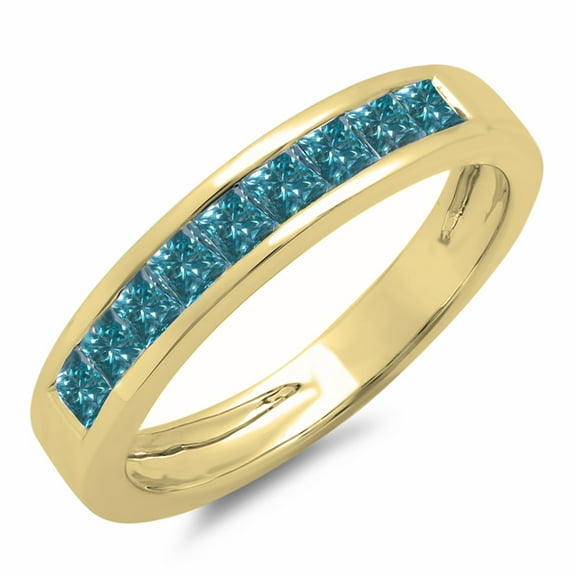 Dazzlingrock Collection 0.75 Carat (ctw) 10K Princess Blue Diamond Ladies Wedding Stackable Ring 3/4 CT, Yellow Gold, Size 9