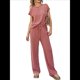 thumbnail image 2 of Conjunto Informal de Dos Piezas de Punto Acanalado para Mujer, Camiseta de Corta y Pantalón , Ideal para el Hogar y para Viajes Rojo XXL, 2 of 7