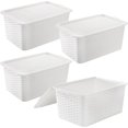 thumbnail image 1 of shiyou-4 Pack Small Plastic Lidded Storage Bins, Closet Organizers and Storage, Stackable Bathroom Storage Baskets with Lids, Small White Plastic Pantry Organizer with Handle for Kitchen, RV, Lockers, 1 of 4