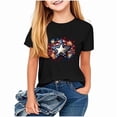 thumbnail image 2 of Amidoa Girls Short Sleeve Graphic Crewneck Summer Independence Day T Shirts Kids Casual Tops Black Size 12, 2 of 7