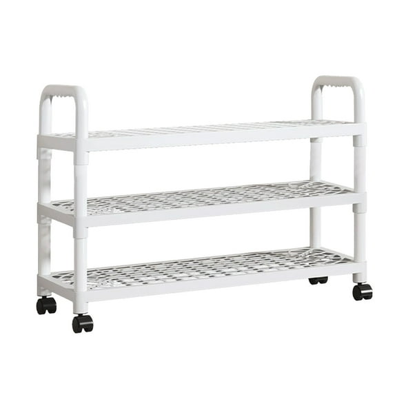 Oggfader Plastic Multi-tier Shoe Rack with Wheels, Easy to Assemble, Narrow White Storage for Small Spaces & Entryway, Moisture-Resistant