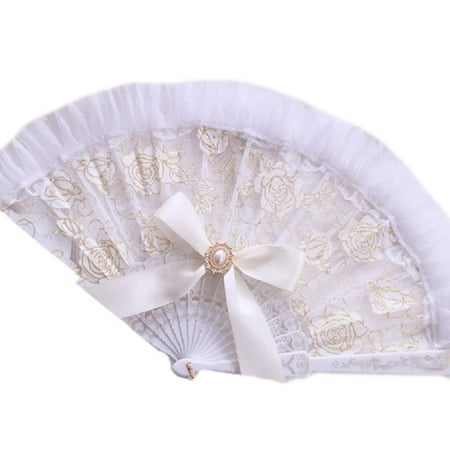 

VIEGINE Rose Pattern Folding Handheld Lace Hand Fan Hand-Crafted Black/White Gothic Fan