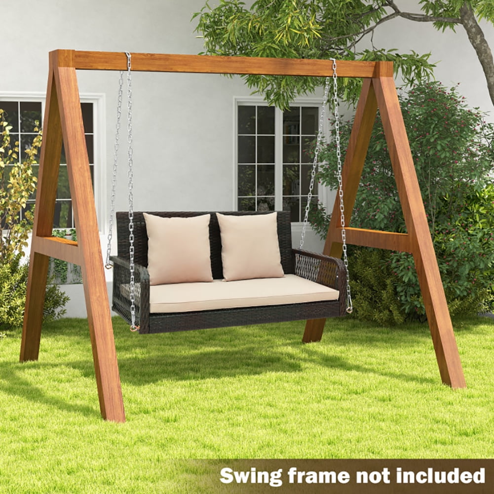 Aimee Lii 2-Person Outdoor Wicker Porch Swing with Seat and Back Cushions, Swing Chair Outdoor, Beige
