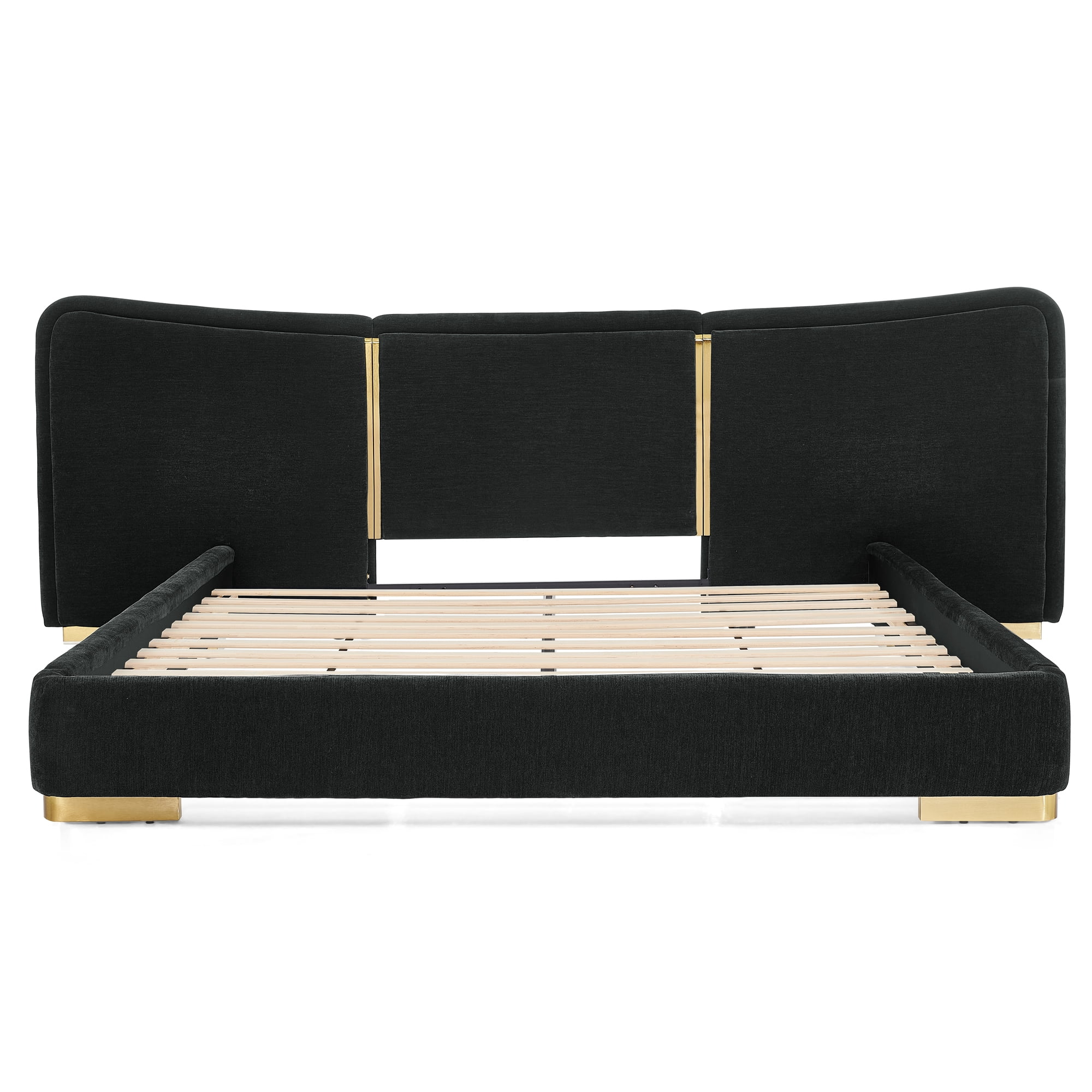 Queen Size Platform Bed with Extra Large Curved Headboard in Black