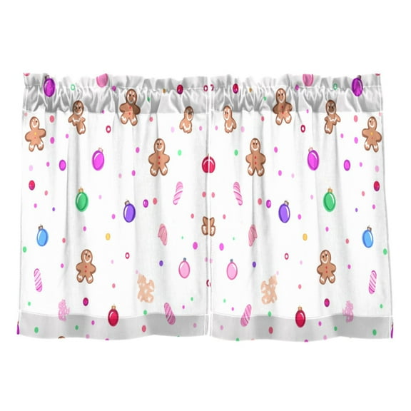 Gingerbread Man Element Pattern Kitchen Curtains Tier Set 27x24 Inch 2 Panels Semi Sheer Light Filtering Privacy UV Protection