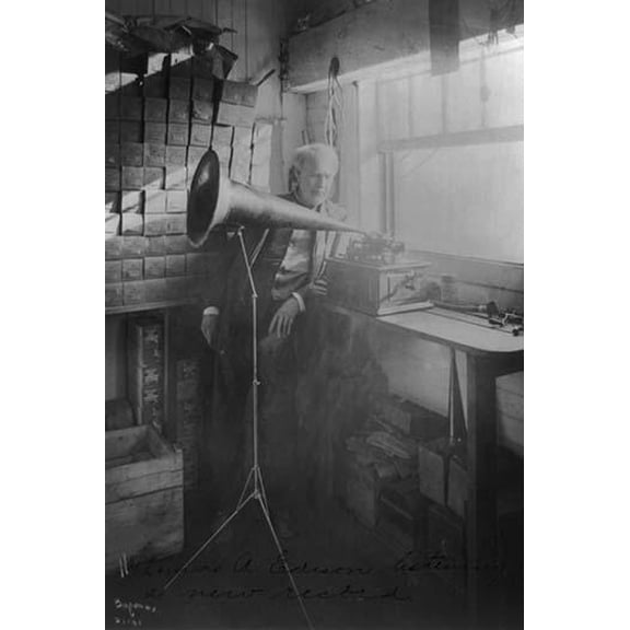 Thomas Edison Listening to the Phonograph- Fine Art Canvas Print (20" x 30")