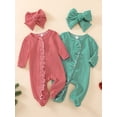 thumbnail image 3 of BemeyourBBs Newborn Baby Girl Boy Footed Romper Stripe Footie Jumpsuit Print Long Sleeve Ruffled Zipper Jumpsuits with Headband Spring Fall Winter Baby Essentials Clothes, 3 of 9