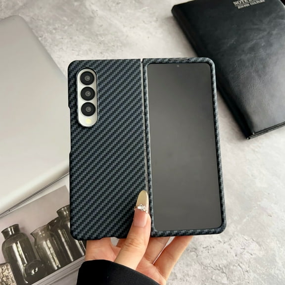 Slim and Thin Carbon Fiber Case for Samsung Galaxy Z Fold 3, Compatible with MagSafe, Aramid Fiber Lightweight Anti-Scratch Cover with Magnetic for Men & Women, Built-In Screen Protector, Black