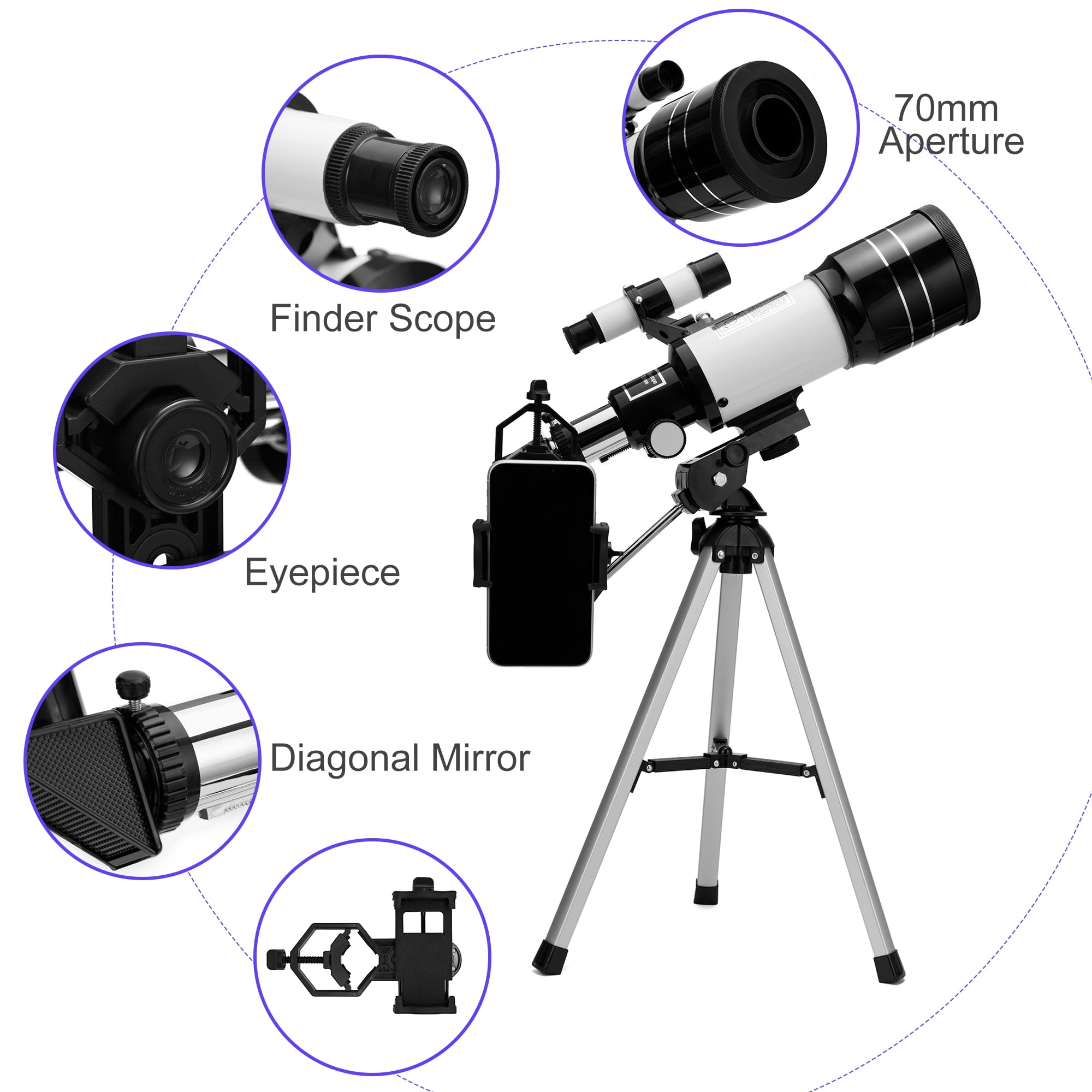 Beginners Kids Telescope 70mm Aperture 300mm Astronomical refracting