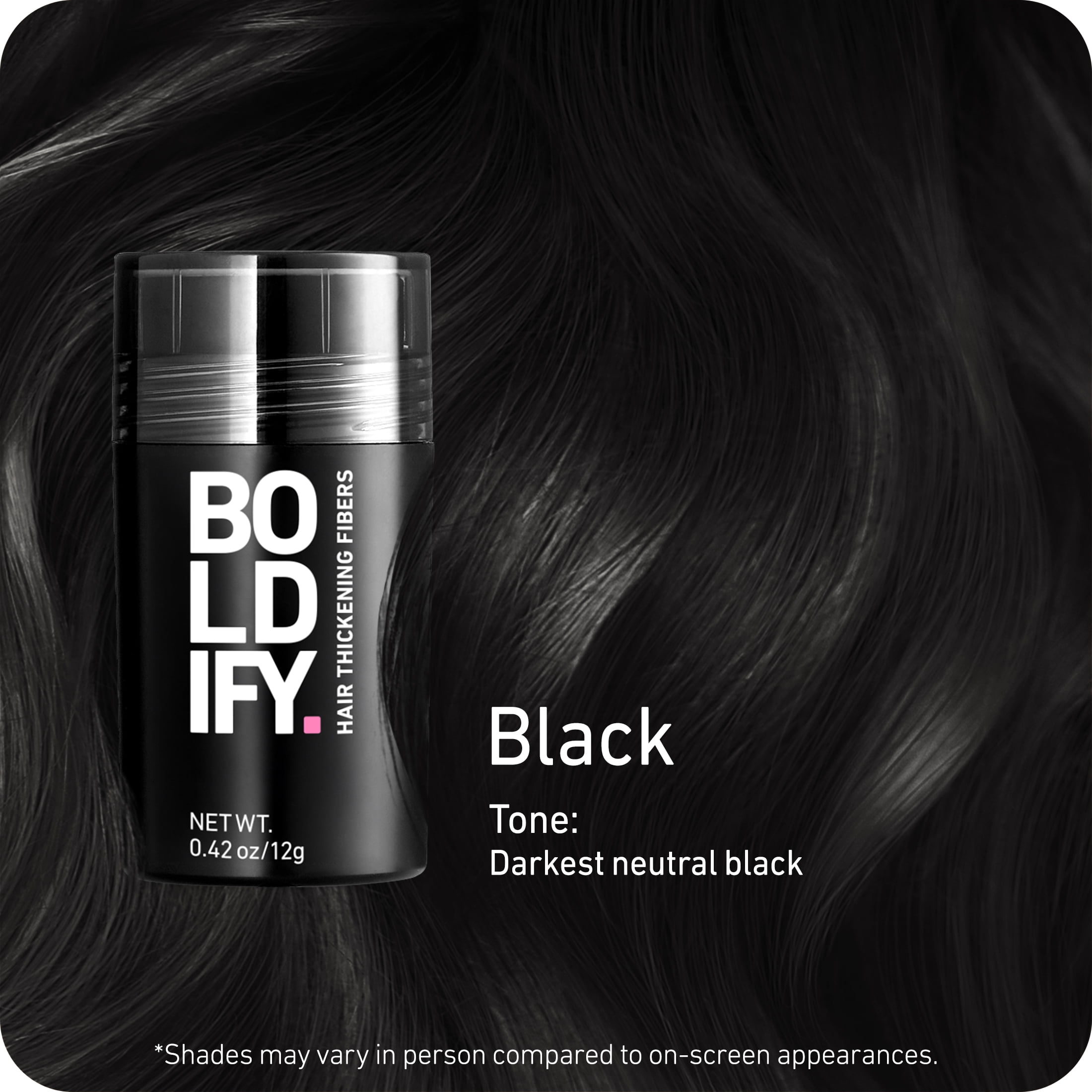 BOLDIFY Hair Thickening Fibers, Fill In Fine and Thinning Hair, Black, 12g