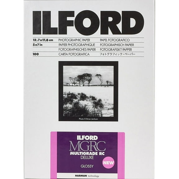 Ilford Multigrade V RC Deluxe Glossy Surface Black & White Photo Paper, 190gsm, 5x7", 100 Sheets