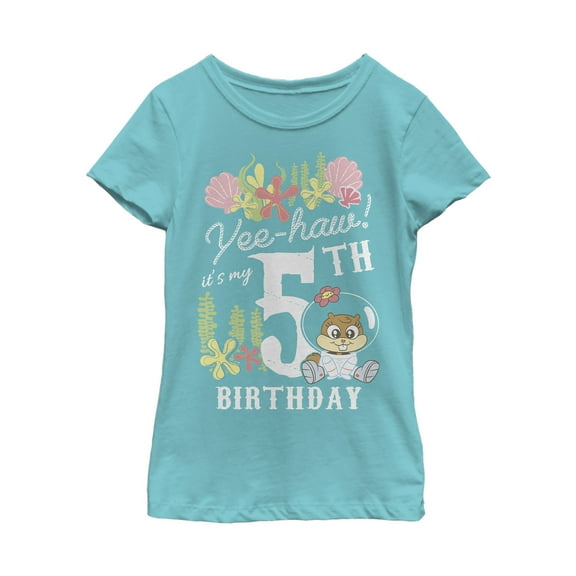Girl's SpongeBob SquarePants Sandy 5th Birthday  Graphic Tee Tahiti Blue X Large