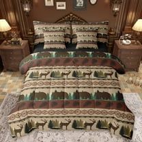 Manfei Wild Bear Deer 7 Pieces Bedding Comforter Set,Rustic Farmhouse Cabin Full Bedding Set,Brown Pine Cone Fitted Sheet Flat Sheet For Boys Kids,Super Cozy Room Decor Reversible
