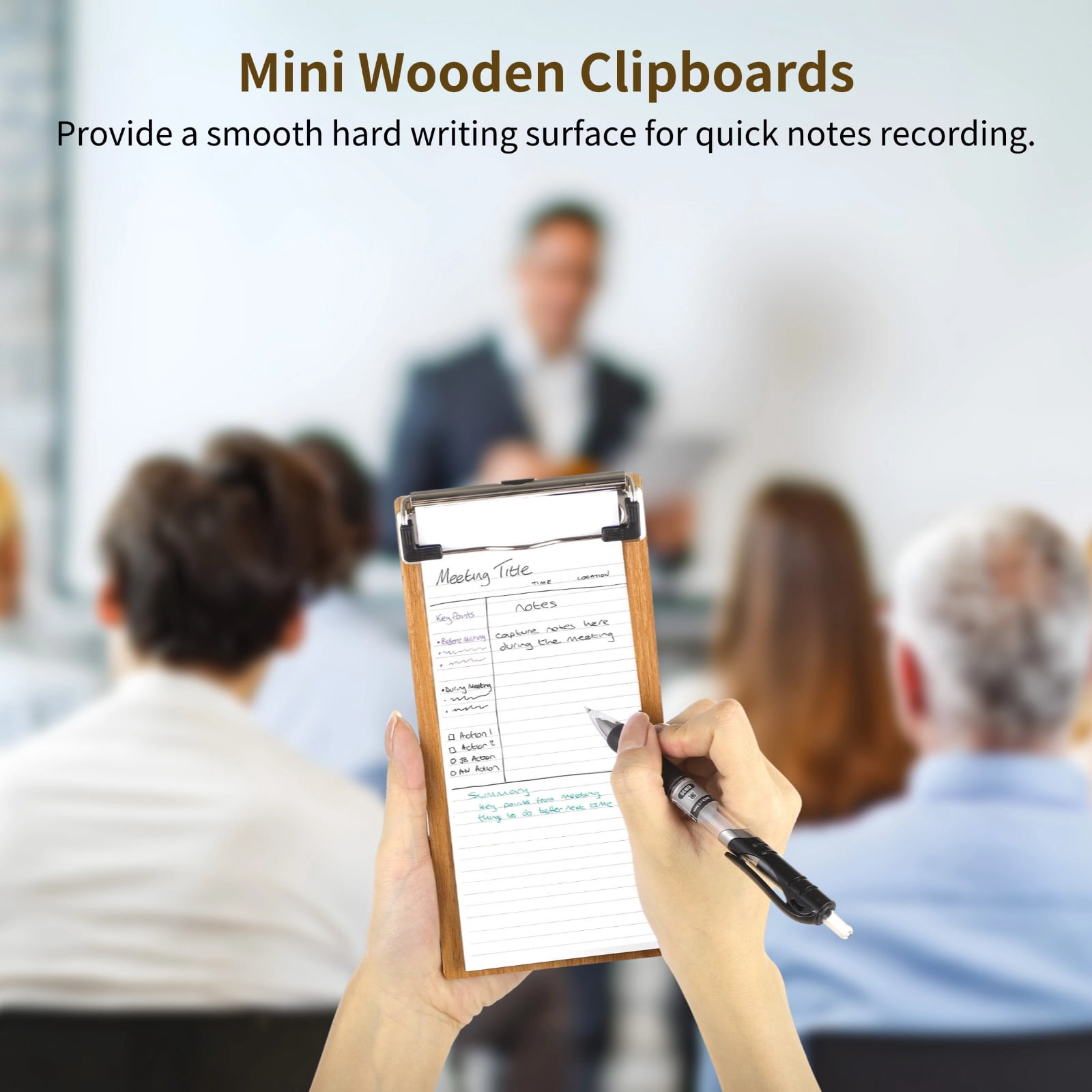 30 Pack Wooden Mini Clipboards (7.9"×3.9") - Bulk Low Profile Clipboards with Retractable Loops for Restaurants, Office, School & Events | Menu Server Holders for Business