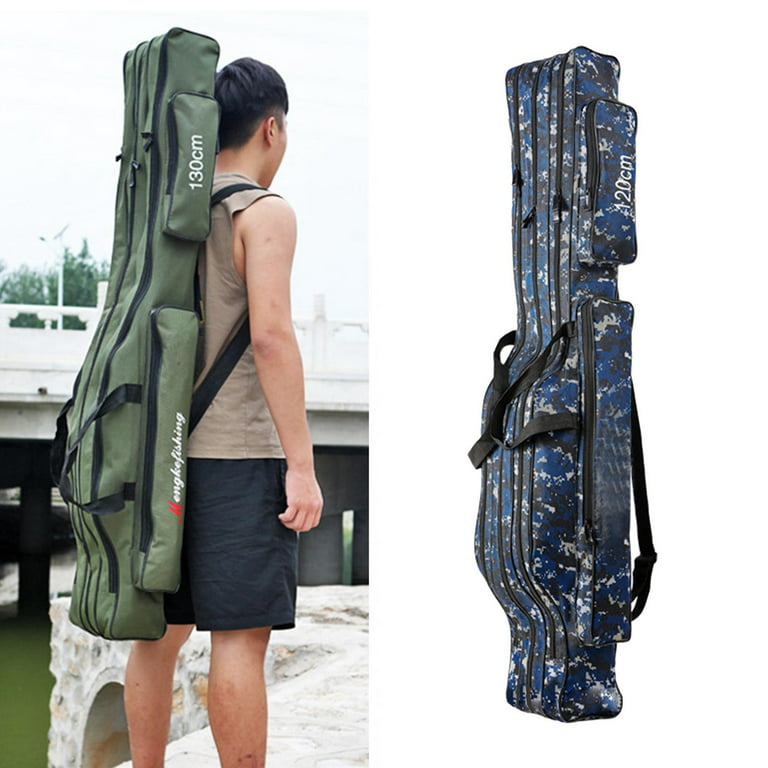 Fishing Rod Case Oxford Fishing Bag Portable Folding Fishing Rod Reel Tool Carry Case Carrier Travel Bag, , Blue, 110cm, Size: 3 Layers 110cm