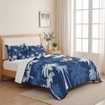 thumbnail image 5 of Quilts Full Size, Tropical Palm Tree Soft Comforter Bedding Set for Bed, Navy Blue White Plants Coastal Leaf Lightweight Quilted Bedspread with Pillow Cover(2 Pieces) for All Season, 78x90 Inch, 5 of 9