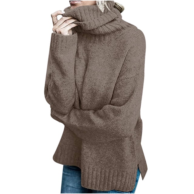 EGNMCR Chandails pour Femmes Mode Féminine Chandail à Manches Longues Col Roulé Ample Tricot Chandail