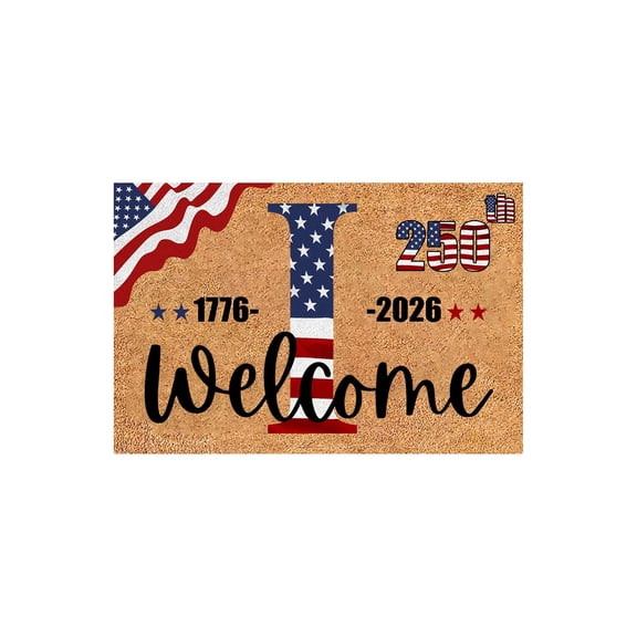 StlyGar 4th of July Patriotic Coir Door Mat Outdoor Red White Blue 250th Anniversary Star Welcome Rug Patriotic Doormat Non-Slip Entrance Rugs for Independence Day Memorial Day Home Decor