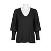 Ellen Tracy Scoop Neck Blouson Long Sleeve Solid Knit Jersey Top-BLACK / XS