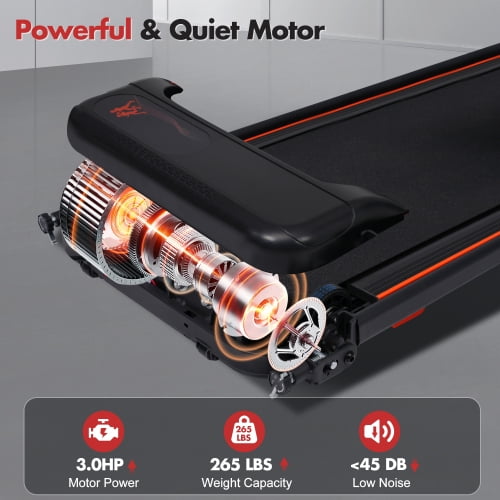 Foldable Treadmill with 8% Incline, 3.0HP Portable Walking Pad for Home, 265lbs Capacity Running Machine with Handle and LED Display, Black