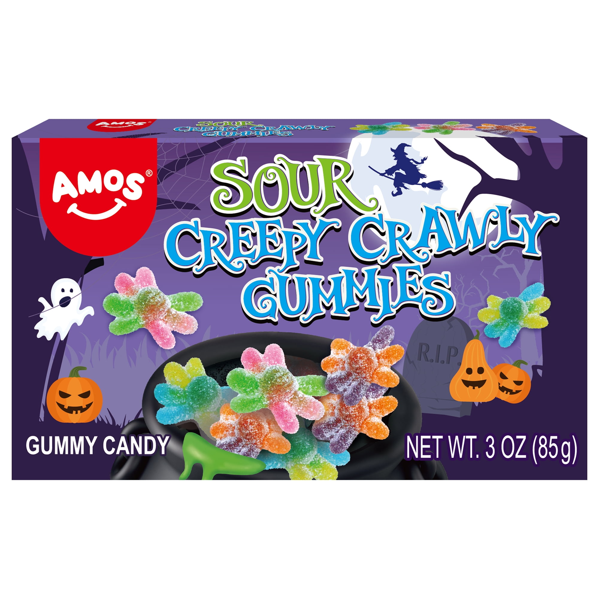 AMOS Halloween Sour Gummy Candy, Theater Box, Gluten, Milk and Nut Free, 3 oz