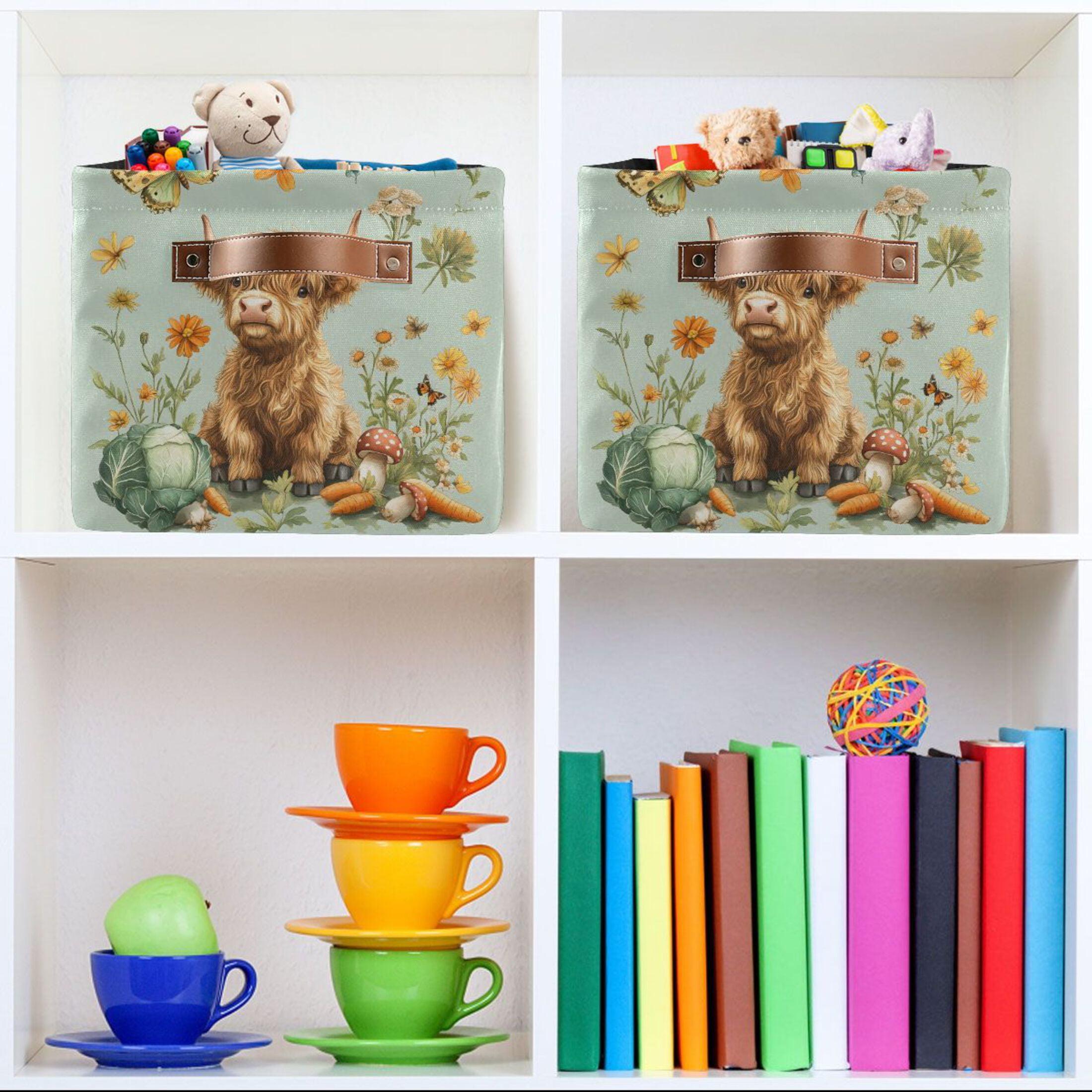 Ryvnso Highland Cattle Butterfly Storage Basket Large Bin Foldable Boxes Toys Organizer 14.2x10.2x8.3in 2 PCs