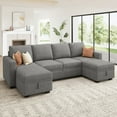 thumbnail image 7 of HONBAY 101.4" Convertible U-Shaped Modular Sleeper Sofa with Pull-Out Sofa Bed and Storage for Living Room Sets, Grey, 7 of 7