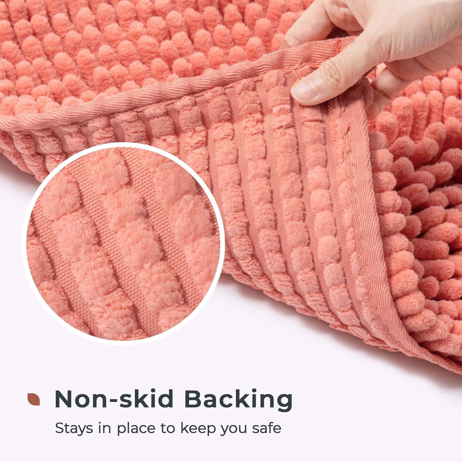 FRESHMINT Large Chenille Bathroom Rugs Mat 36'' x 24'' Non-Slip Bath Mat for Bathroom Floor & Bathtub, Washable Shower Shag Bath Rugs, Soft Fluffy Thick Water Absorbent Microfiber Shower Mat, Coral