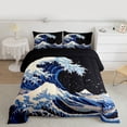 thumbnail image 2 of Homewish Ocaen Sea Wave Queen Comforter Set,Natural Scenery Bedding Sets,Japanese Ukiyo-E Bedding Comforter Set For Teens,Luxury Bedroom Decor Reversible,3pcs, 2 of 8