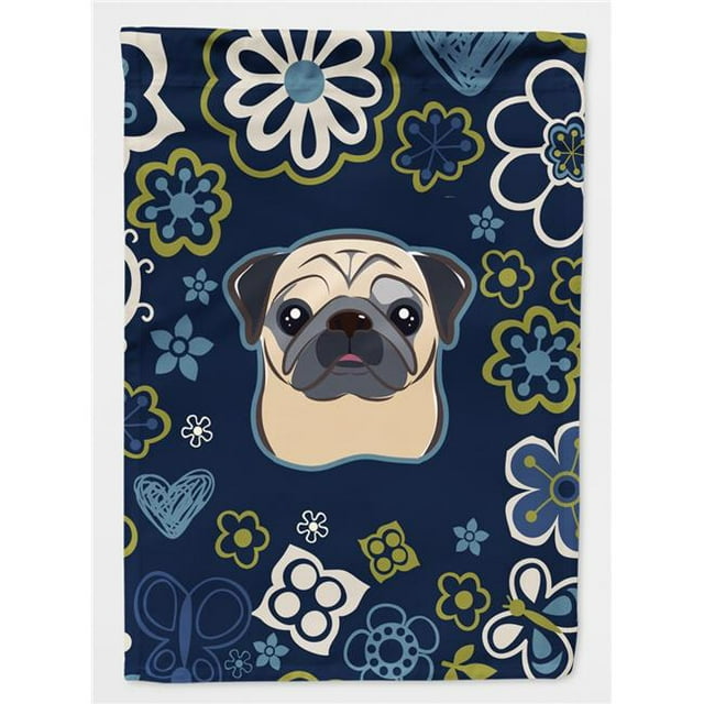 Carolines Treasures BB5113GF Blue Flowers Fawn Pug Garden Size Flag