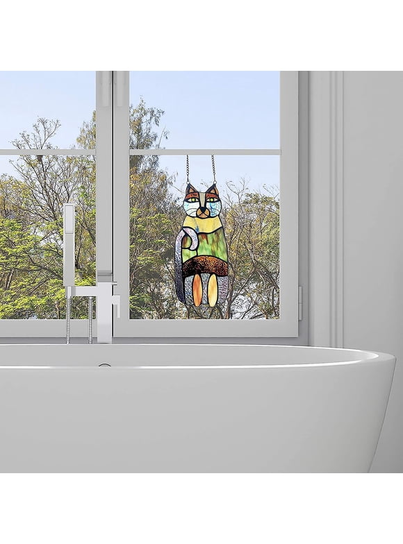 Crazy Cat Stained Glass Panel, Window Suncatcher, Window Decor