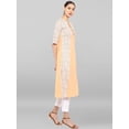 thumbnail image 5 of Janasya Indian Peach Poly Crepe Floral Print A-line 3\4 Sleeves Round Neck Calf Length Kurta for Women, 5 of 7
