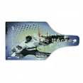 thumbnail image 1 of Hockey Cutting Board, Retro Halftone Style Backdrop Player Snowflakes and Cityscape Silhouette, Decorative Tempered Glass Cutting and Serving Board, Wine Bottle Shape, Multicolor, by Ambesonne, 1 of 1