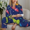 thumbnail image 6 of Daiia Dinosaurs for Women's Long-Sleeved Pajama Set – Soft & Comfortable Sleepwear Button-Up Pajamas Cozy Lounge Wear-Medium, 6 of 7