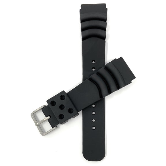 Bandini 22mm Rubber Watch Strap for Seiko Watch Band, 22mm Rubber Watch Band, Replacement Dive Watch Band for Original Seiko Watch Bands, Curved Lines - Black Diver Rubber Watch Bands for Men