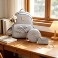 thumbnail image 5 of Hyknon 3Pcs Backpack Set for Women, Cute Bowknot Backpack Set with Crossbody Bag & Wallet, Flower Crossbody Bag with Adjustable Straps, Pendant Casual Daily Daypack for Shopping Casual Outing, Gray, 5 of 8