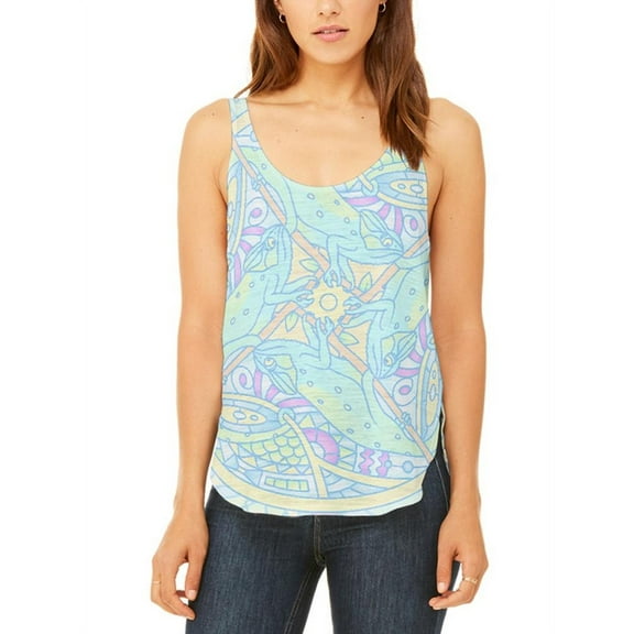 Trippy Chameleon Mandala Vintage Juniors Flowy Side Slit Tank Top Multi 2XL