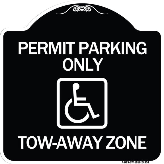 SignMission Designer Series Sign - Accessible Permit Parking Only Tow-Away Zone with Symbol | Black & White 18" X 18" Heavy-Gauge Aluminum Architectural Sign | Made in the USA