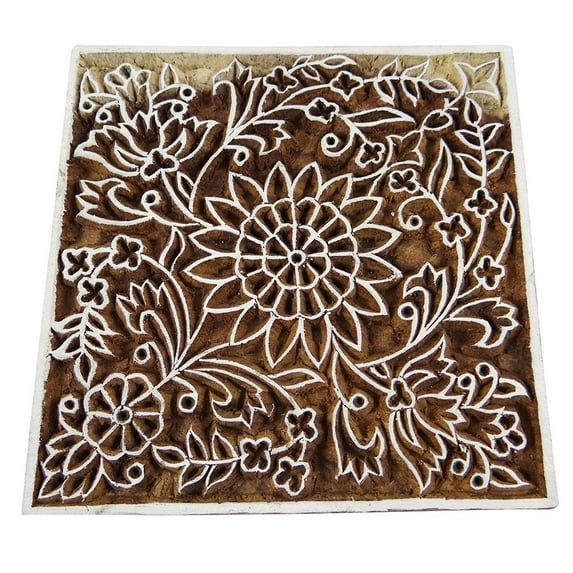 Square Shape Painting Block Textile Printing On Apparel Border Wooden Stamp