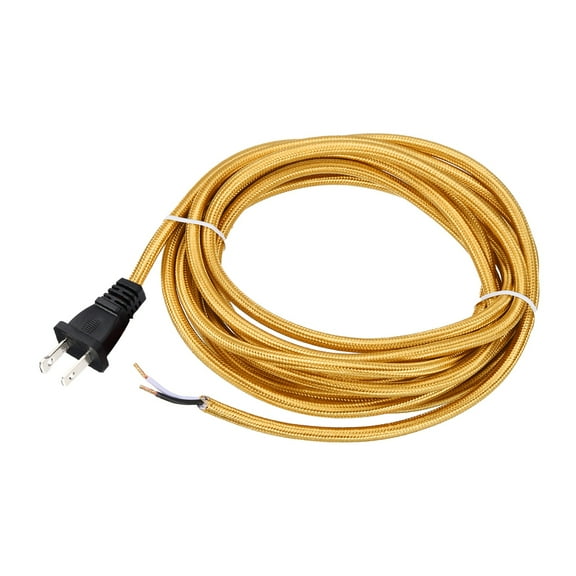 Uxcell 12Ft 18/2 Cloth Covered Lamp Cord with Plug, Vintage Electrical Lamp Cord with Stripped Ends for Extension Wiring DIY Repairing, Yellow