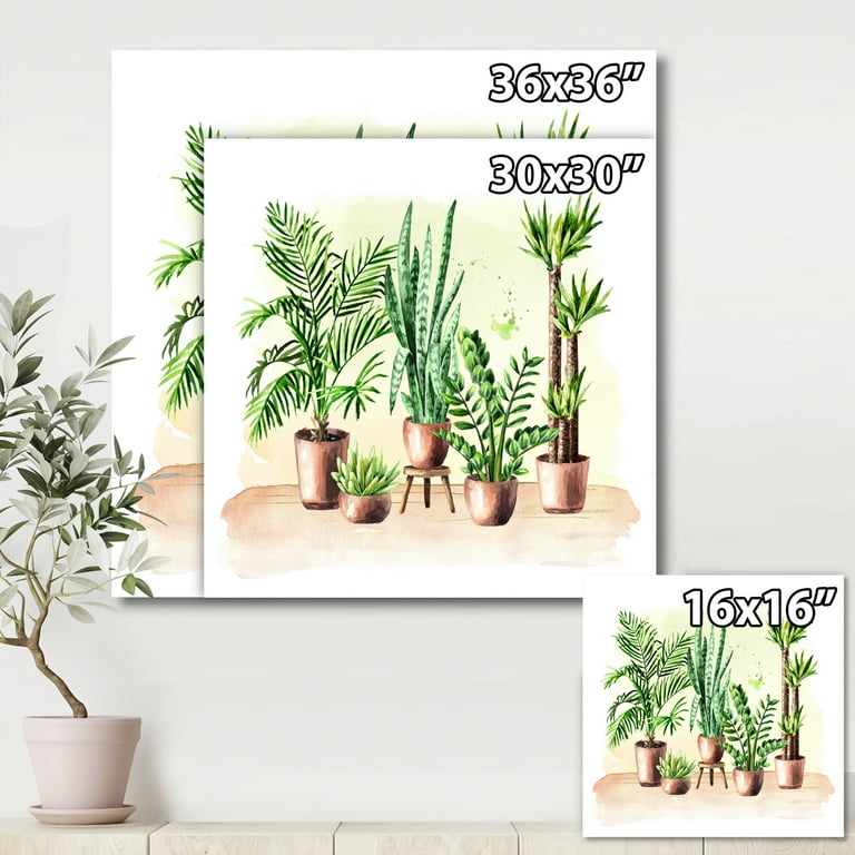 Indoor Green Home House Plants in Pots I 30 in x 30 in Painting Canvas Art Print, by Designart, Size: 30 x 30