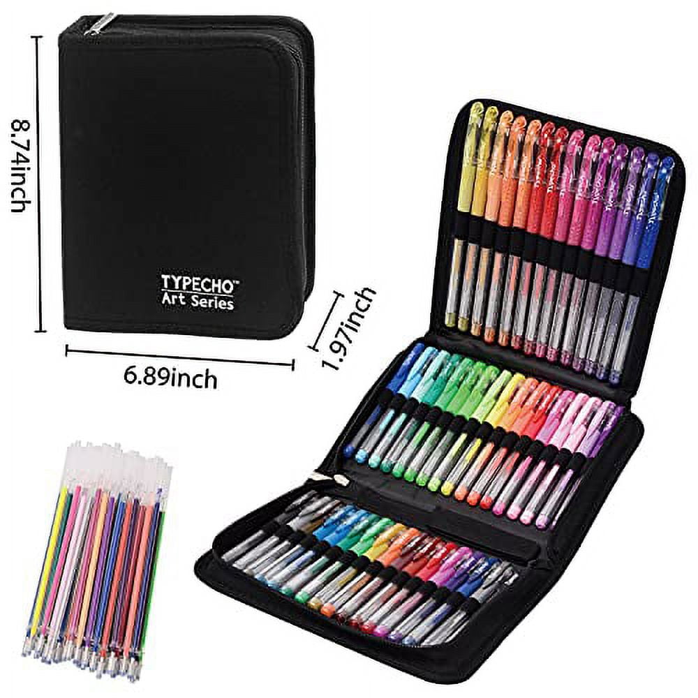Typecho 96 Color Artist Gel Pen Set with Portable Travel Case, Includes 24  Glitter, 10 Metallic, 7 Neon, 6 Pastel, 1 Classic Red, plus 48 Matching  Color Refills