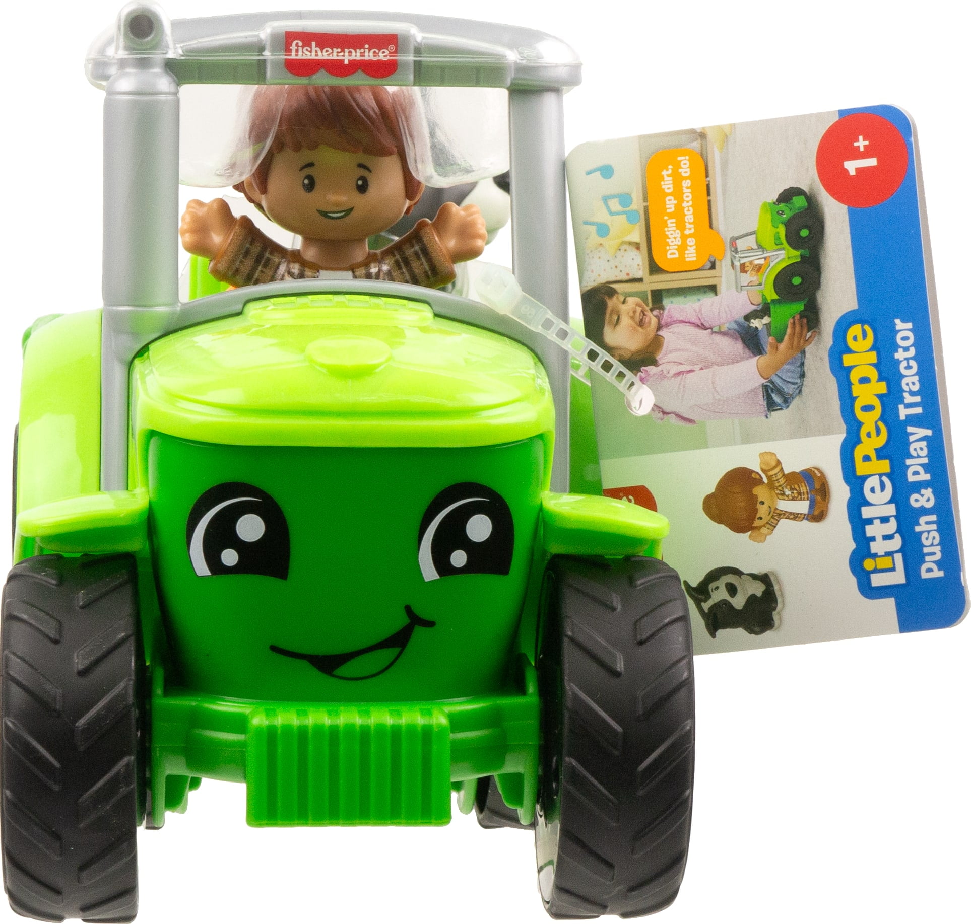 Fisher-Price Little People Push & Play Tractor, Musical Toy Farm Vehicle & 2 Figures for Toddlers
