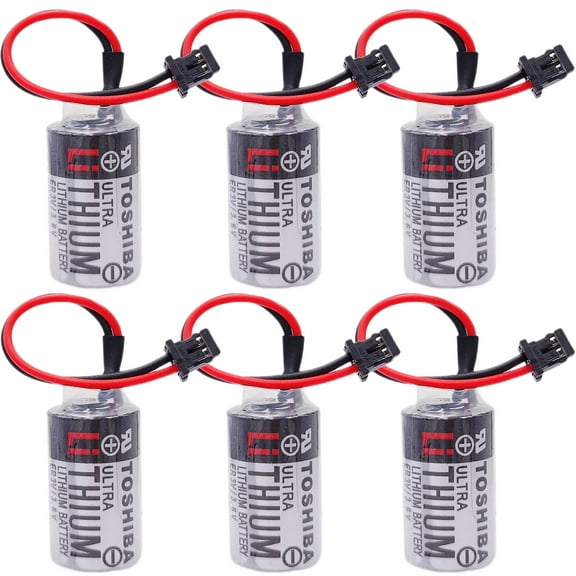 (6-Pack) JZSP-BA01 ER3V 3.6V 1000mAh Replacement PLC Lithium Battery for Toshiba with Plug Non-Rechargeable