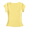 thumbnail image 4 of KHONTS Women's Short Sleeve T-Shirts Low Scoop Neck Slim Fitted Ribbed Knit Casual Crop Tops Yellow S, 4 of 5