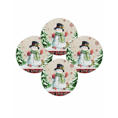 Christmas Round Placemats Set of 4 Snowman Pine Tree Place Mats Washable Woven Placemat Snowflake Holly Berry Plaid Circle Braided Table Mat for Kitchen Dining Table Party Home Decor 15 Inch Christmas Round Placemats Set of 4 Snowman Pine Tree Place Mats Washable Woven Placemat Snowflake Holly Berry Plaid Circle Braided Table Mat for Kitchen Dining Table Party Home Decor 15 Inch