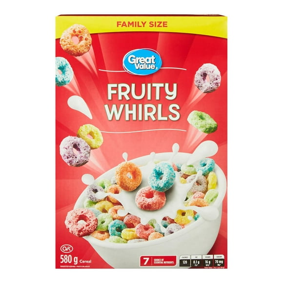Great Value Family Size Fruity Whirls, 580 g