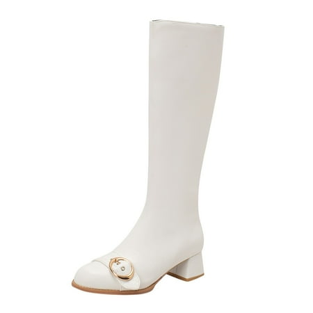 

ZHAGHMIN Womens Black Boots 2 Inch Heel Fashion Women S Shoes British Style Leather Solid Side Zipper Belt Decorative Button Knee High Boots Knee High Boots For Women With Laces Women S Knee High Bo