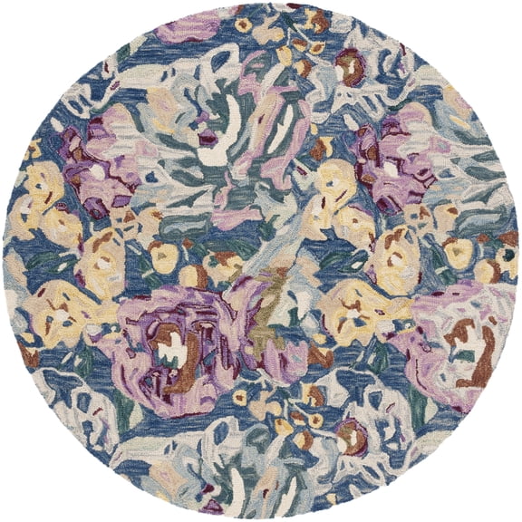 SAFAVIEH Blossom Jaylen Floral Area Rug, Light Blue/Plum, 6' x 6' Round